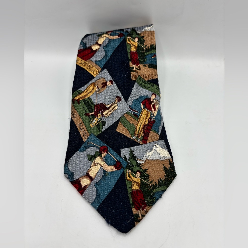 Golf men’s blue Necktie 100% Silk American Gallery
